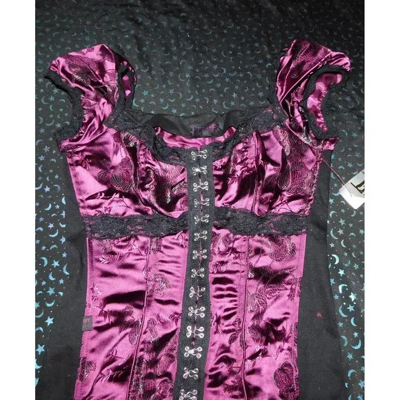 Y2K Discontinued Tripp Purple Brocade Gothic Boned Top NWT - Picture 4 of 9